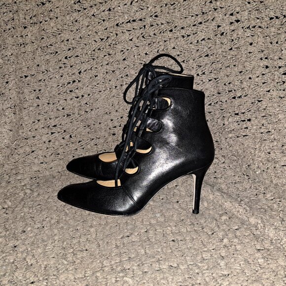 KORS MICHAEL KORS-Black Leather Lace Up Cage Stiletto Booties-Sz 6.5M-NWOB - Picture 2 of 8